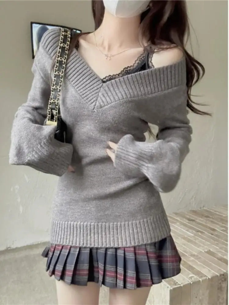 Womens V Neck Long Sleeve Slim Fit Sweaters