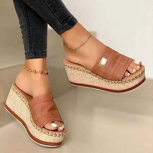 Ladies Crystal Wedges High Heel Sandals Summer Shoes With Thick Sole Diamond Platform Mules Slippers For Women