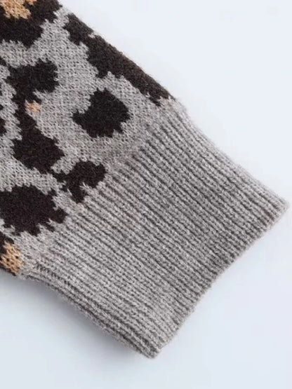 V Leopard Design Long Sleeve Women Winter Pullovers