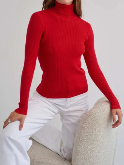 2025 Autumn Winter Women S Thick Ribbed Knitted Turtleneck Sweater Slim Fit Long Sleeve Pullover Soft Warm