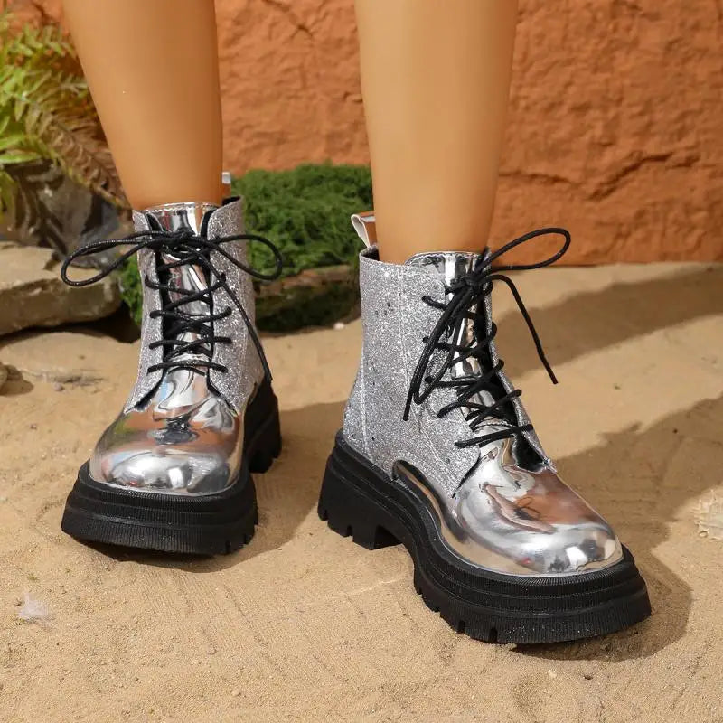 Luxury Silver Design Mid Heel Winter Women Boots