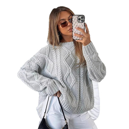 Autumn Winter Mock Neck Batwing Sleeve Women Knitted Sweater