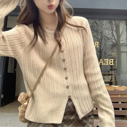 Autumn Winter Knitted Women V Neck Slim Fit Sweater