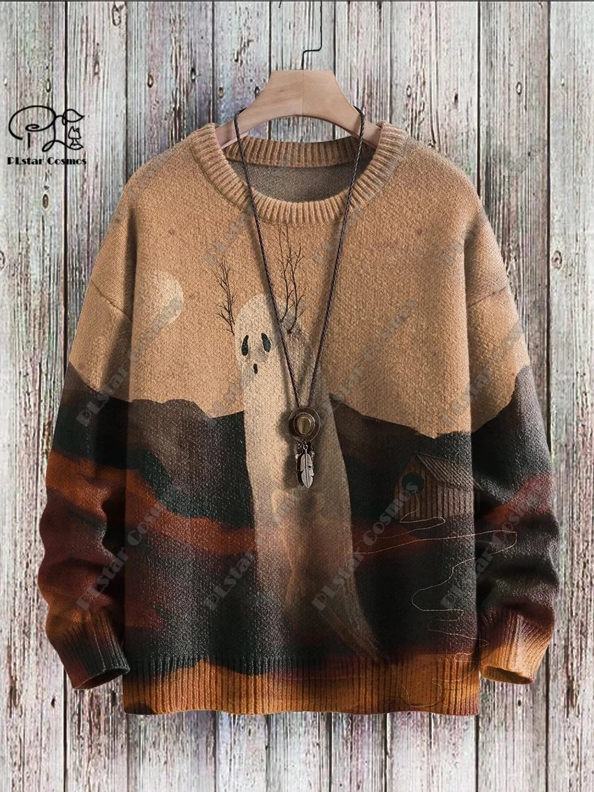 Womens Funny Ghost Pattern Gothic Warm Winter Sweater