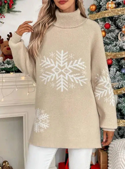 Womens Turtleneck Snowflake Knit Sweater Autumn Winter Style