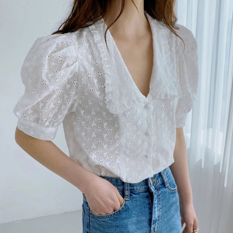 Womens Spring Summer Cotton Blouse Peter Pan Collar Printed Sleeveless Top Loose Fit Korean Style Shirt
