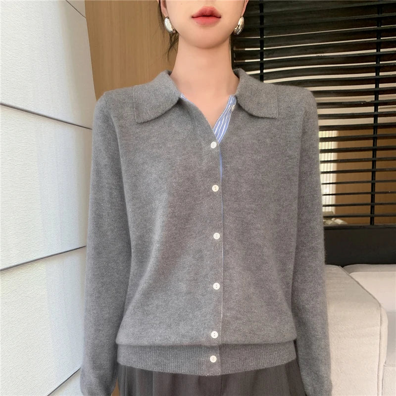 Casual Preppy Look - The Grey Collared Knit Cardigan