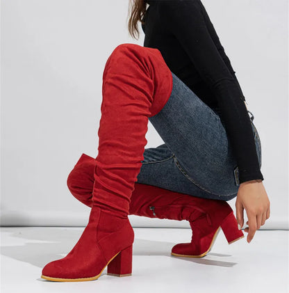 Women's Pleated Over-The-Knee Boots – Pointed Toe Thin Heels for Winter 2025