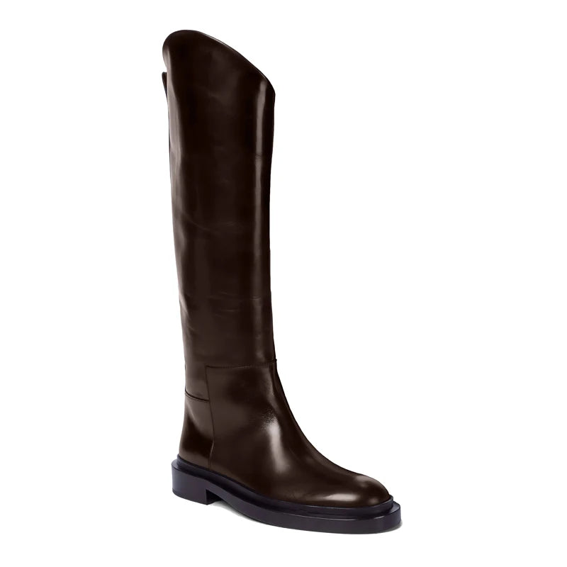 2025 Women S Leather Elastic Boots Plush Long Over The Knee Boots With Thick Heels Slip On Knight Botas For Autumn Winter