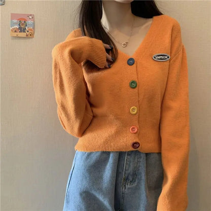 Cute Cropped V-Neck Knit Cardigan for Women – 2025 Autumn Trend