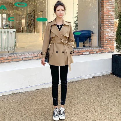 Womens Korean Style Long Khaki Red Trench Coat