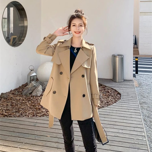 Womens Korean Style Long Khaki Red Trench Coat