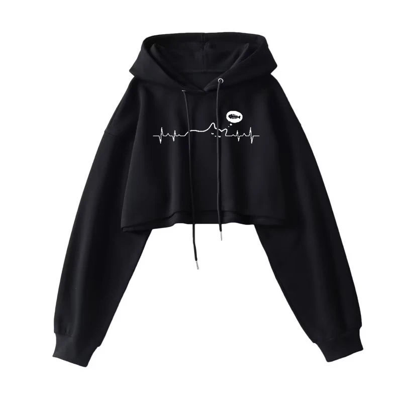 2025 Women S Short Hoodie Solid Sweatshirt Crop Top Korean Harajuku Fashion