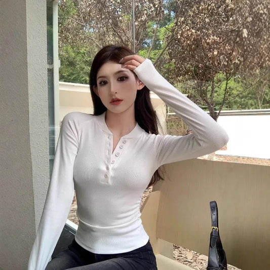 Korean Style Preppy Long Sleeve Shirt Color Block Lapel Slimming Loose Fit Top For Women Spring Autumn Fashion