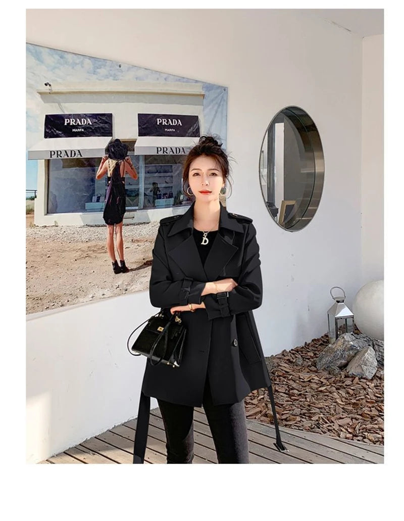 Womens Korean Style Long Khaki Red Trench Coat