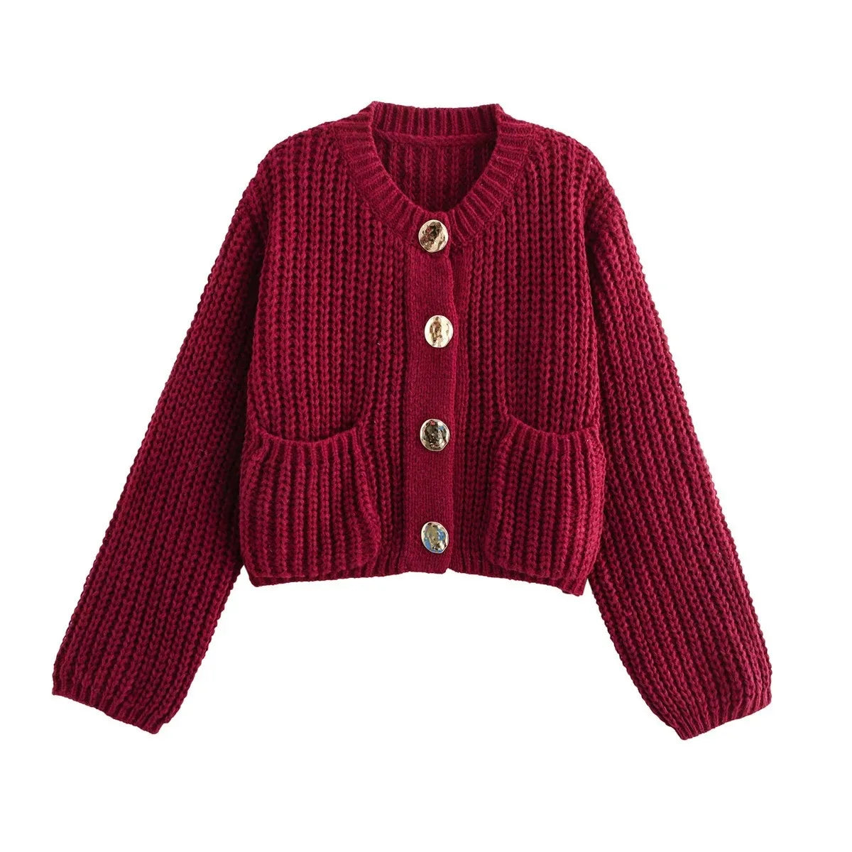 Casual Button Pocket Knitted Cardigan Autumn Winter Korean Fashion Women Tops Loose Knit Coat Sweater Outerwear Clothing