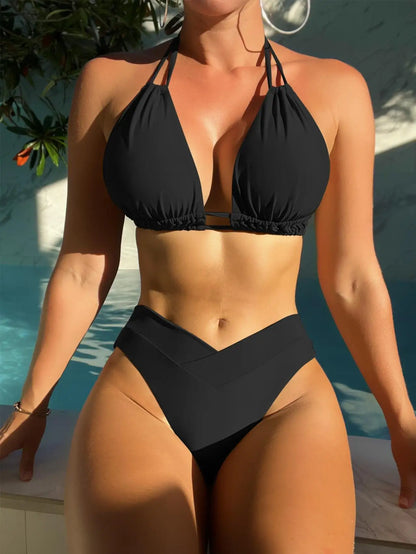 M 5xl Plus Size Black Halter Bikini For Women