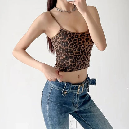Leopard Print Slipsbow Vest Women S Loose Fit Sleeveless Crew Neck Tank Top Autumn Fashion Bestseller