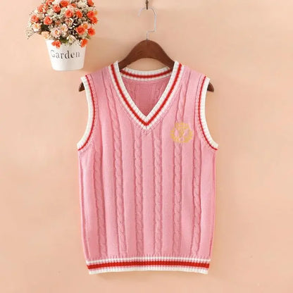 Preppy Dark Blue Cable Knit Sweater Vest