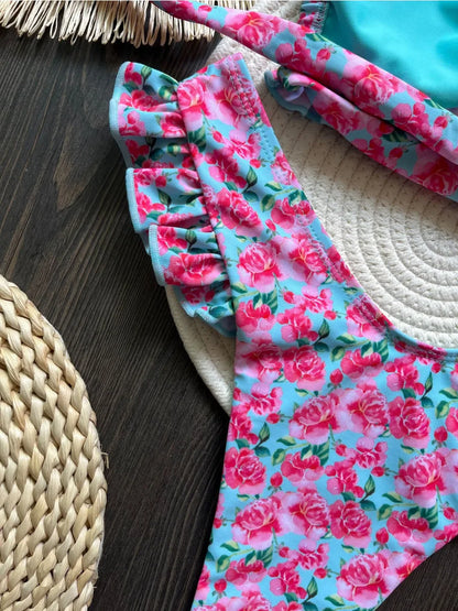 2025 Ruffle Strap Triangle Bikini Set Sexy Push Up Womens Swimwear Solid Color Bathing Suit For Summer Beachwear