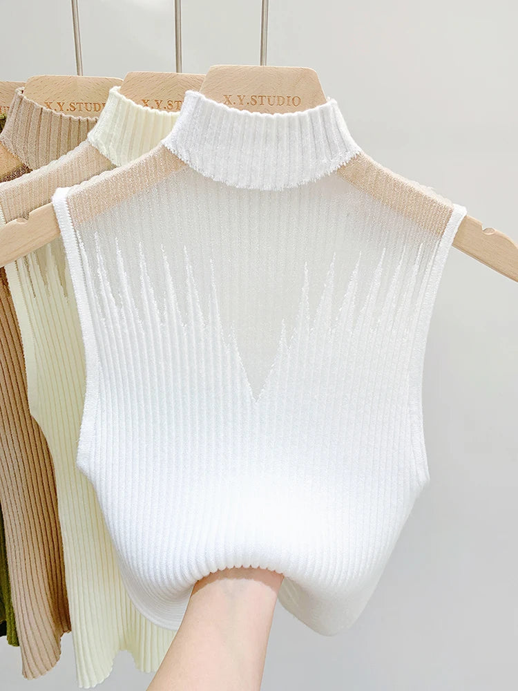 Modern Texture: Half-Neck Mesh Knitted Top