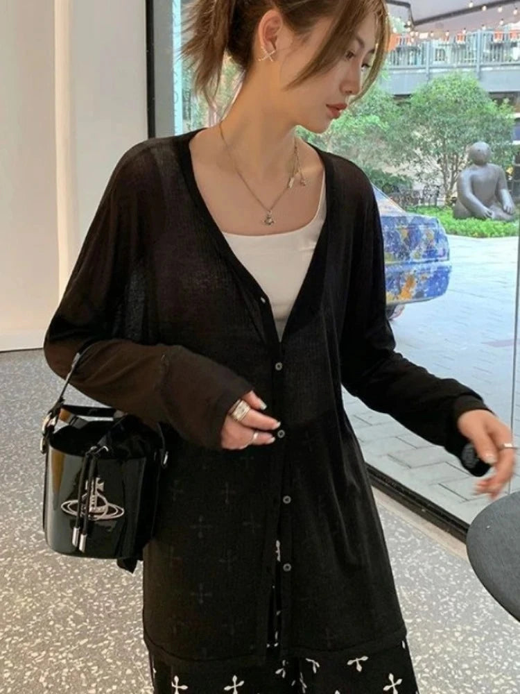 Lightweight V-Neck Knit Cardigan for Women – 2025 Spring & Summer