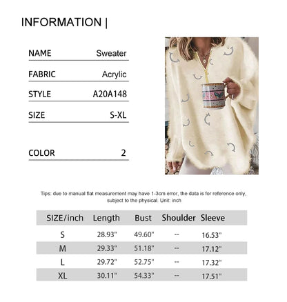 Cozy White Star Print Fuzzy Sweater Aesthetic