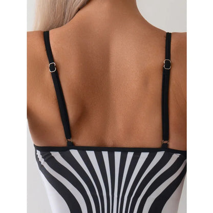 Vintage Striped One Piece Swimsuit White Blue Push Up Monokini Sexy Beachwear Plus Size