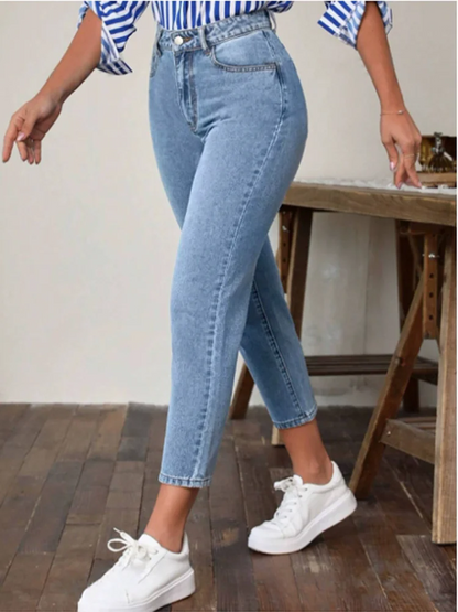 Women’s High Waist Slim Straight Jeans – Cropped High Street Denim