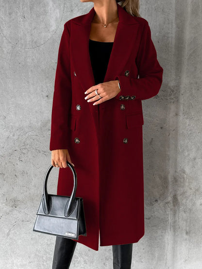 Double-Breasted Wool Blend Overcoat – Classic Elegant Winter Coat for Women