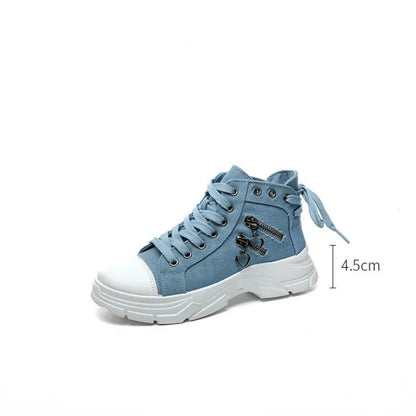 Womens High Top Denim Sneakers Skull Metal Decor Vintage Casual Shoes