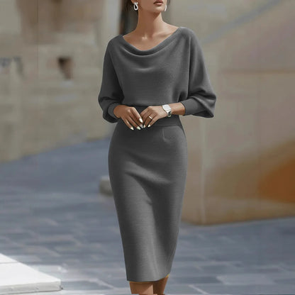 Chic High Waist Office Midi Dress – Elegant 3/4 Sleeve Spring Work Dress