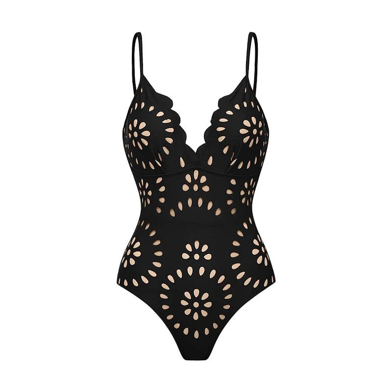 Coastal Mediterranean Aesthetic - Elegant Blue Floral One-Piece Swimsuit
