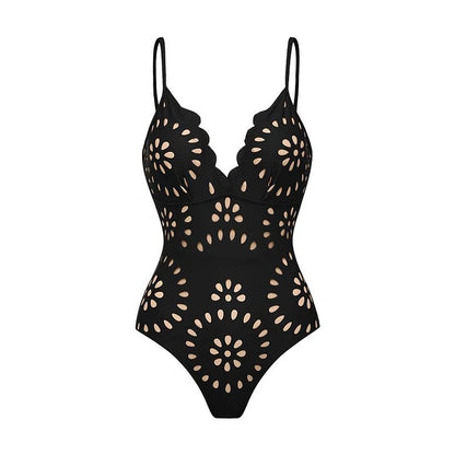 Coastal Mediterranean Aesthetic - Elegant Blue Floral One-Piece Swimsuit