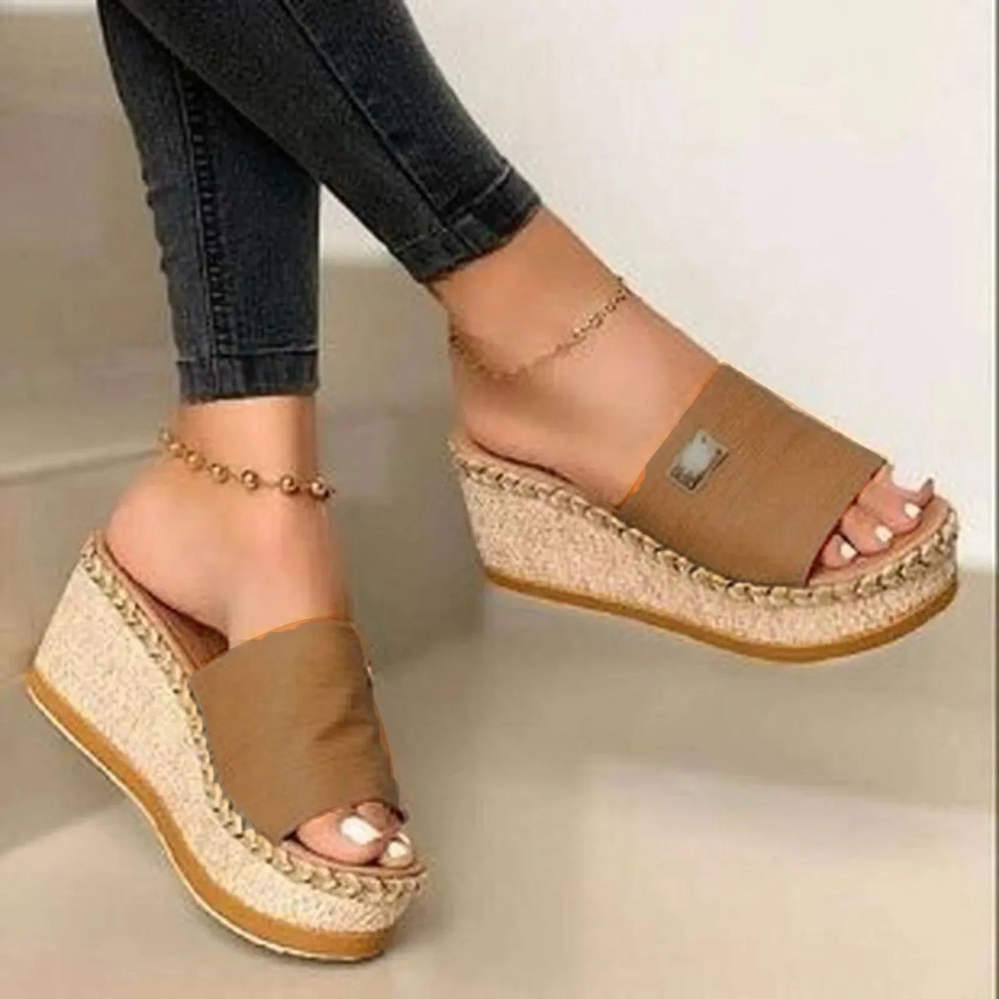 Ladies Crystal Wedges High Heel Sandals Summer Shoes With Thick Sole Diamond Platform Mules Slippers For Women