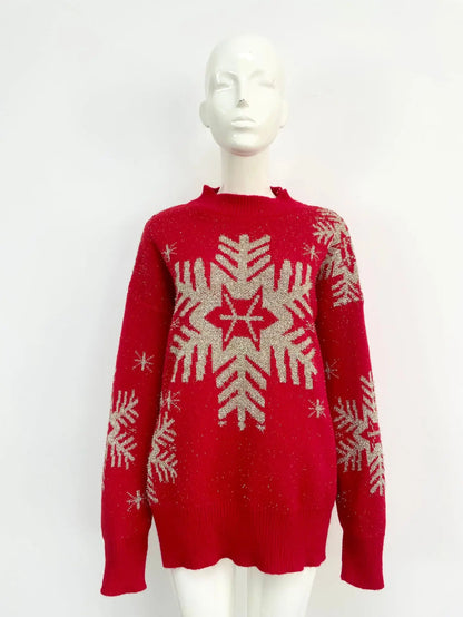 Christmas Knit Sweater Elegant Snowflake Deer Pattern