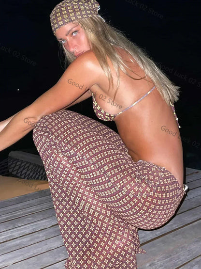 3 Pieces Set Floral Fresh Style Summer Bikini Beachwear