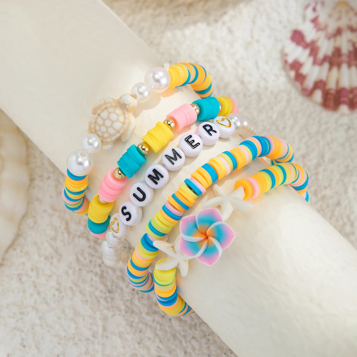 Tropical Hawaii Vibes - Colorful Summer Heishi Bead Bracelet Stack