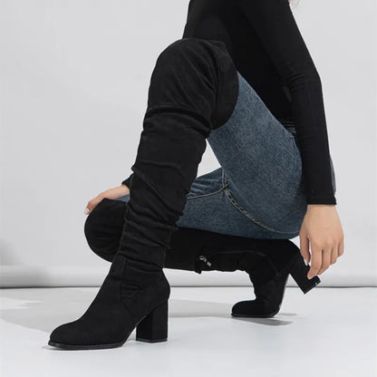 Women's Pleated Over-The-Knee Boots – Pointed Toe Thin Heels for Winter 2025