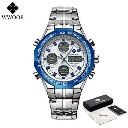 Mens Dual Rich Display Stainless Steel Golden Class Watches