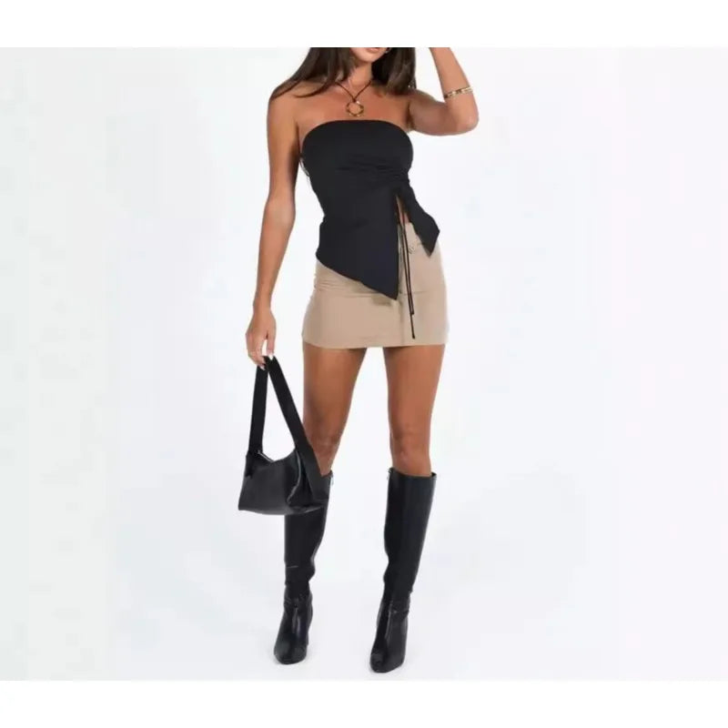 Asymmetric Off Shoulder Drawstring Crop Top for Women – Sexy Summer Tank Top