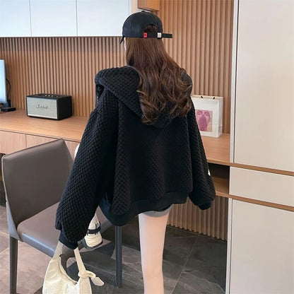 Embroidered Sheep Hooded Sweatshirt Autumn Winter Imitation Lamb Wool Plush Hoodie For Women
