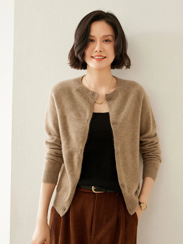 Women S Cashmere Sweater Autumn Winter New Knitted Cardigan Loose Fit Woolen Sweater With Lapel Jacket In Camel