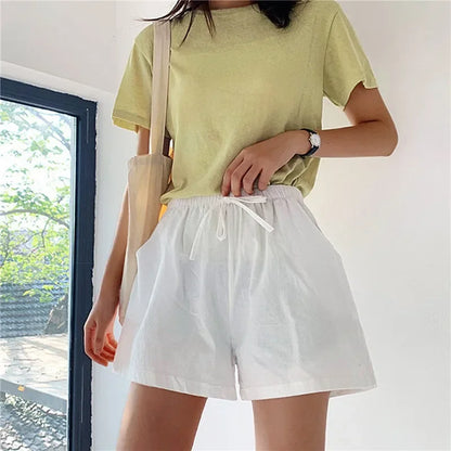 Basic Plus Size High Waisted Women Cotton Shorts