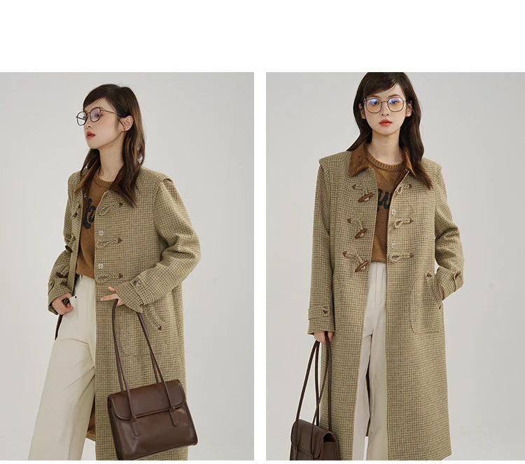 Classic Houndstooth Wool Coat – British Style Single-Breasted Winter Jacket