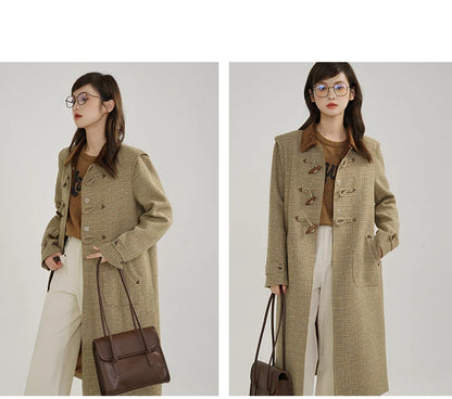 Classic Houndstooth Wool Coat – British Style Single-Breasted Winter Jacket