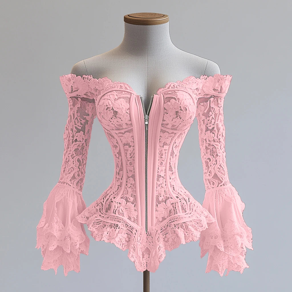 Spring Flare Sleeve Lace Up Blouse