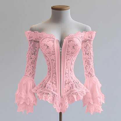 Spring Flare Sleeve Lace Up Blouse