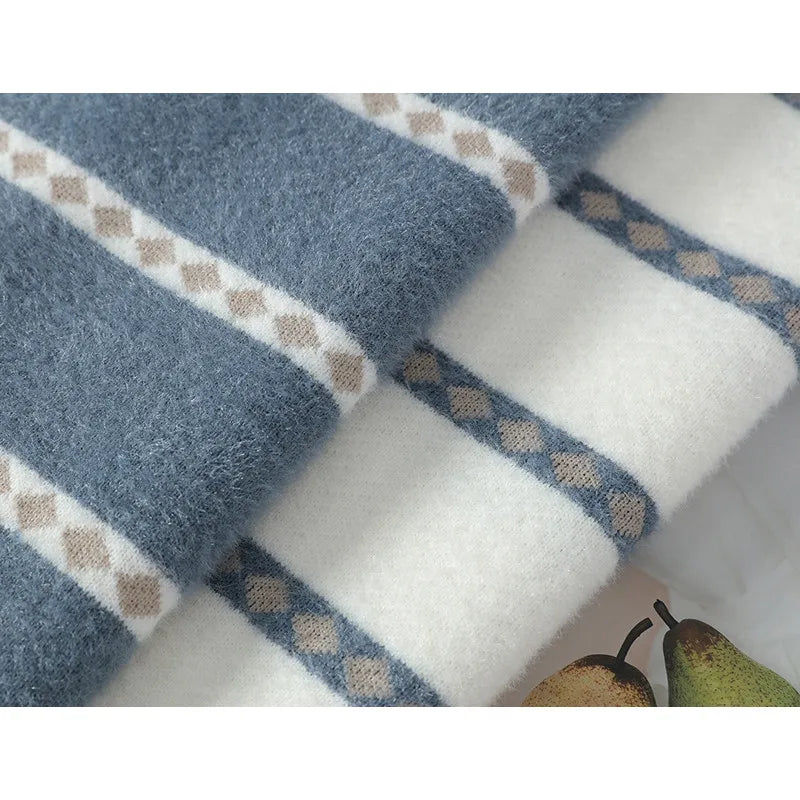 2025 Autumn Winter New Stripe Contrast Knitted Sweater For Women Stylish Warm Top
