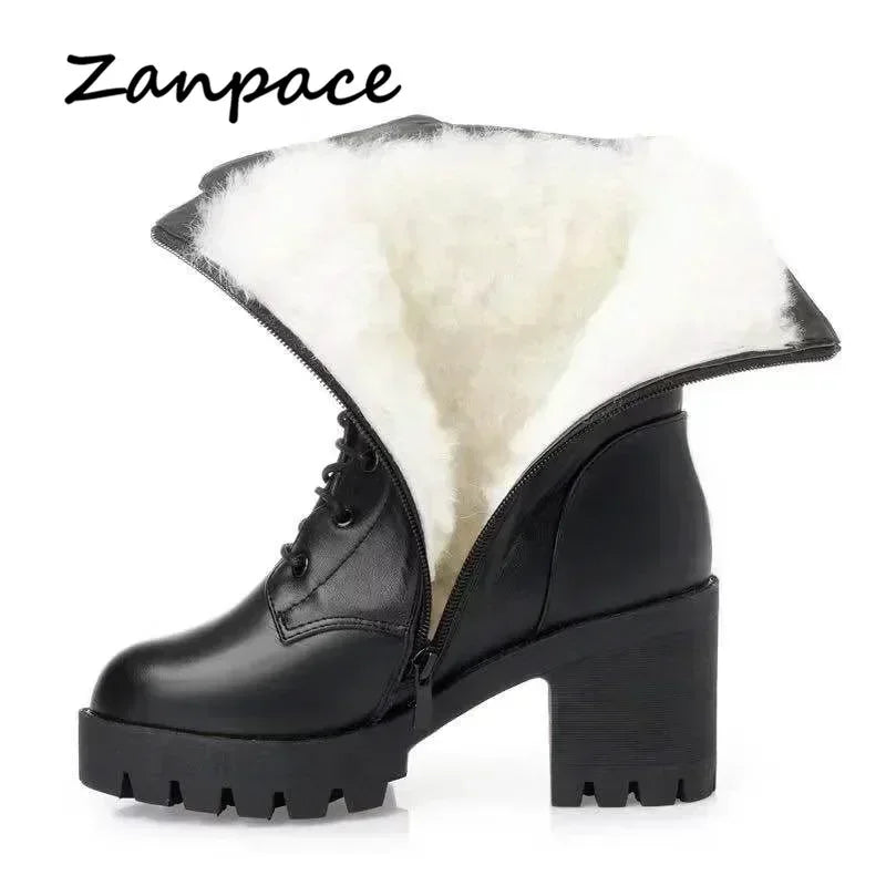 2025 New Arrival Winter High Boots Genuine Leather Thick Plush Warm Snow Boots For Women